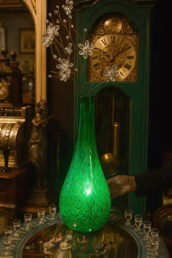 aed-11.2 Jarrón florero de cristal verde tipo Murano - Imagen 1