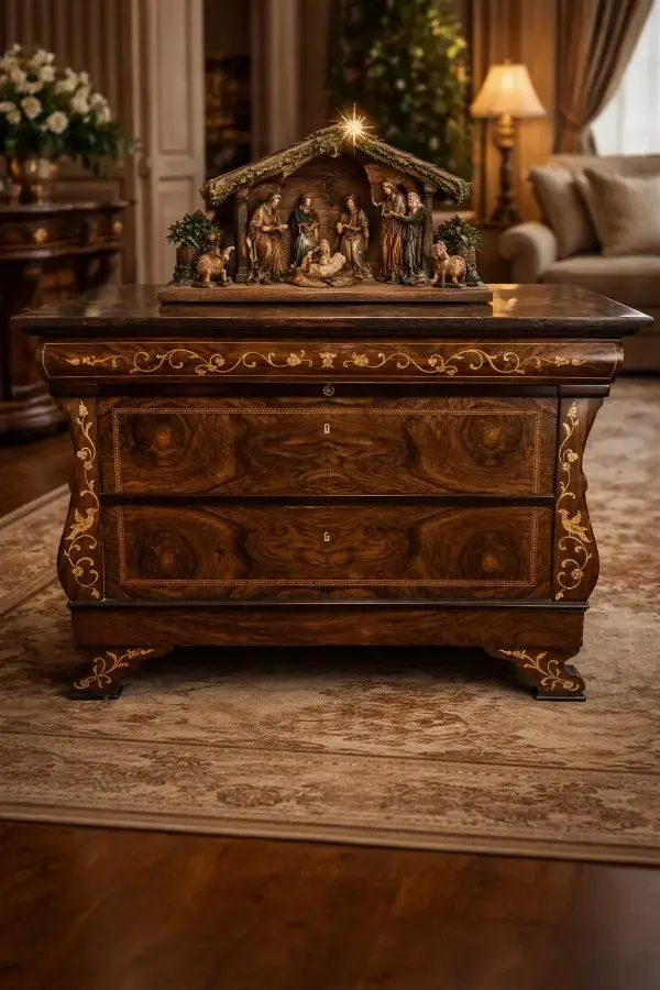 aed-18 Bargueño/cómoda antigua de madera con marquetería floral - Imagen 1