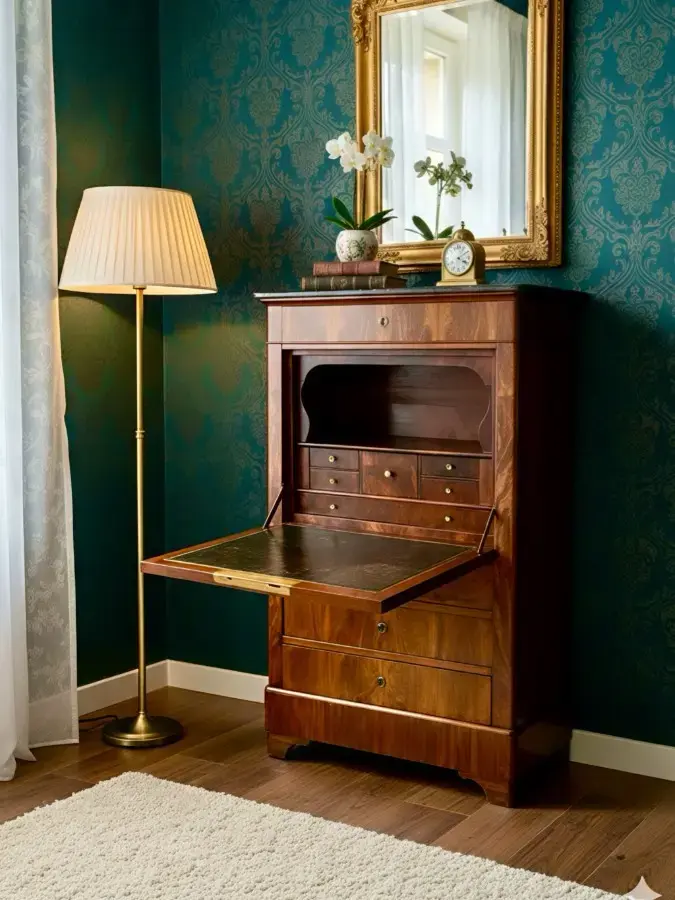 aed-2 Secreter abatible antiguo de madera (bureau/secreter) - Imagen 1