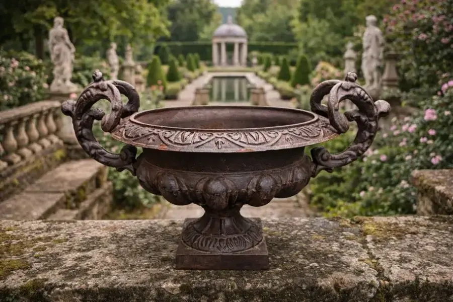 aed-2.2 Copa ornamental de hierro fundido con asas zoomorfas - Imagen 1