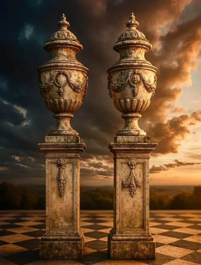 aed-21 Pareja de urnas ornamentales clásicas sobre pedestales - Imagen 1