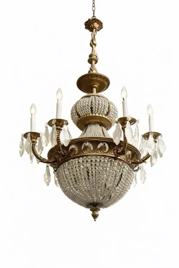 aed-26 Araña de techo clásica de bronce y cristal con brazos tipo candelabro - Imagen 1