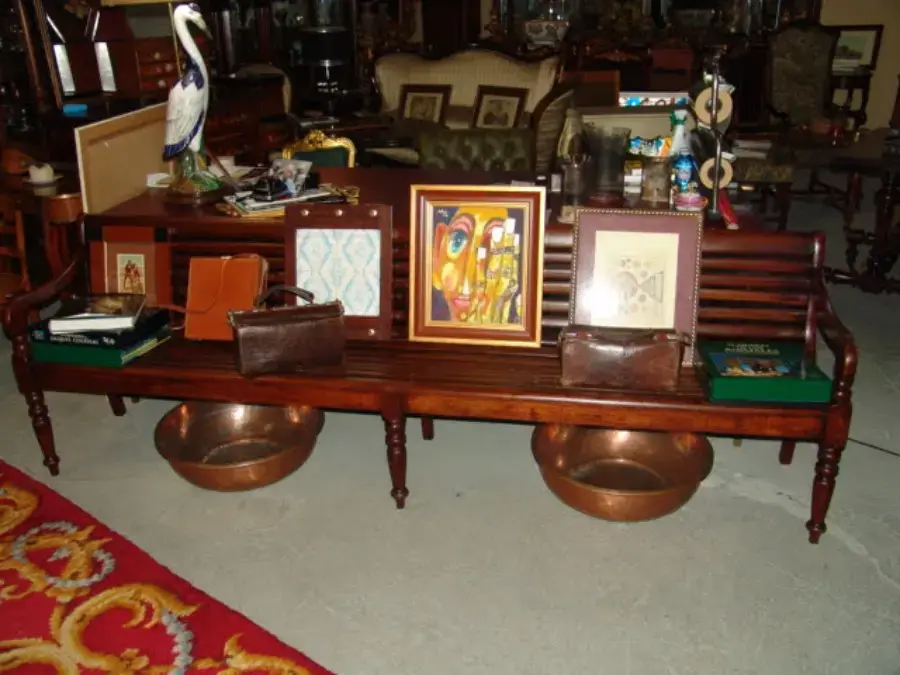 aed-4.1 Banco antiguo de madera torneada tipo recibidor - Imagen 1