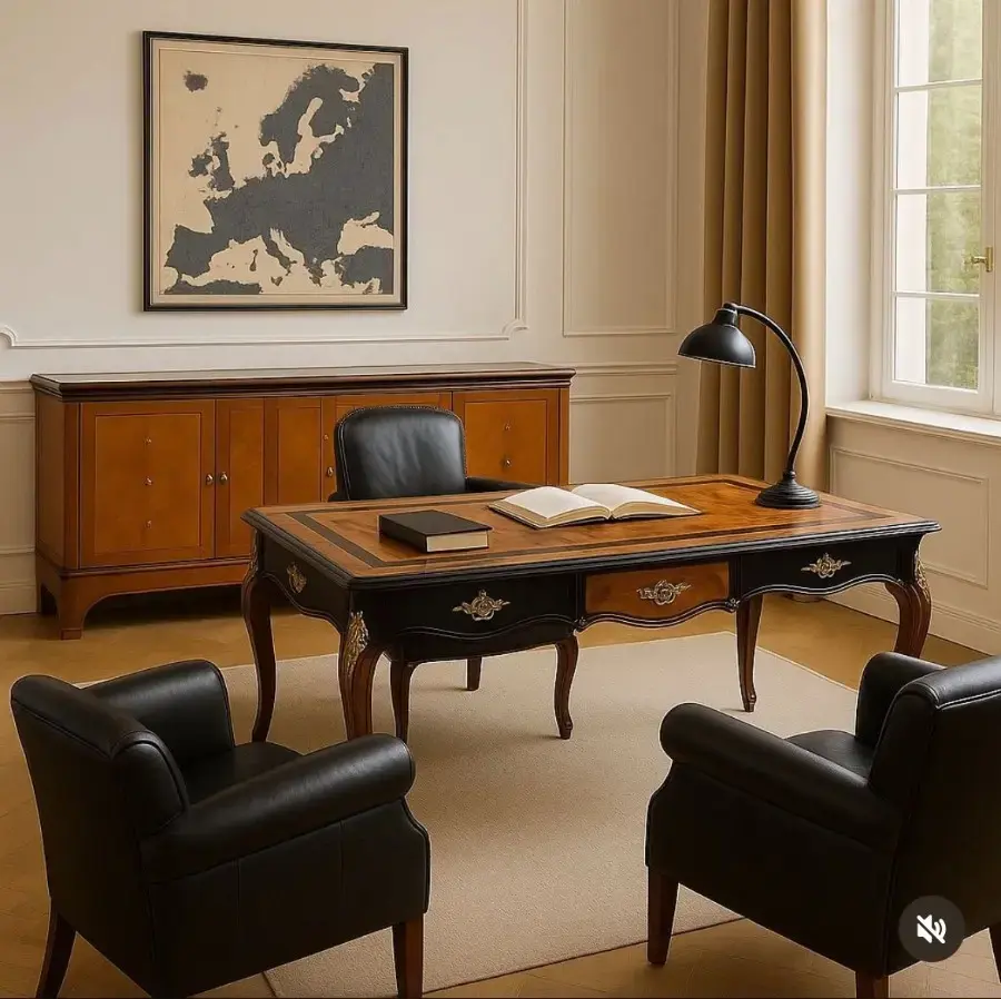 aed-46 Escritorio antiguo de estilo Luis XV con marquetería y herrajes de bronce - Imagen 1