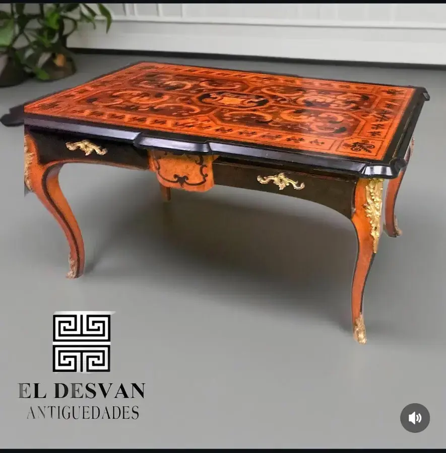 aed-55 Mesa de centro antigua con marquetería y detalles dorados - Imagen 1