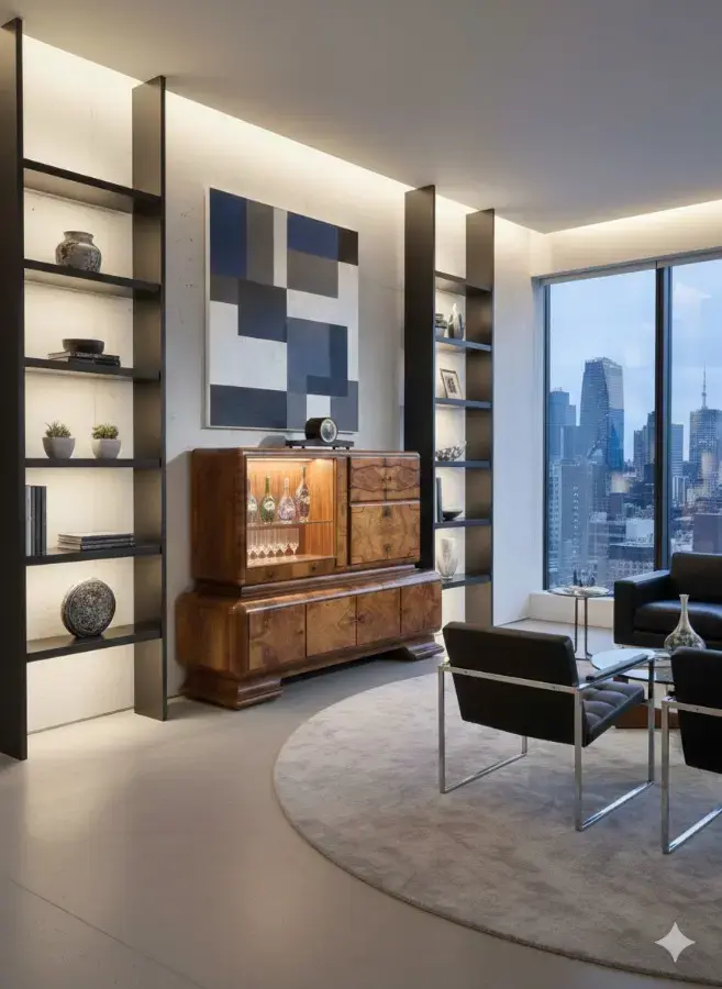 aed-68 Aparador vitrina Art Déco en chapa de nogal - Imagen 1