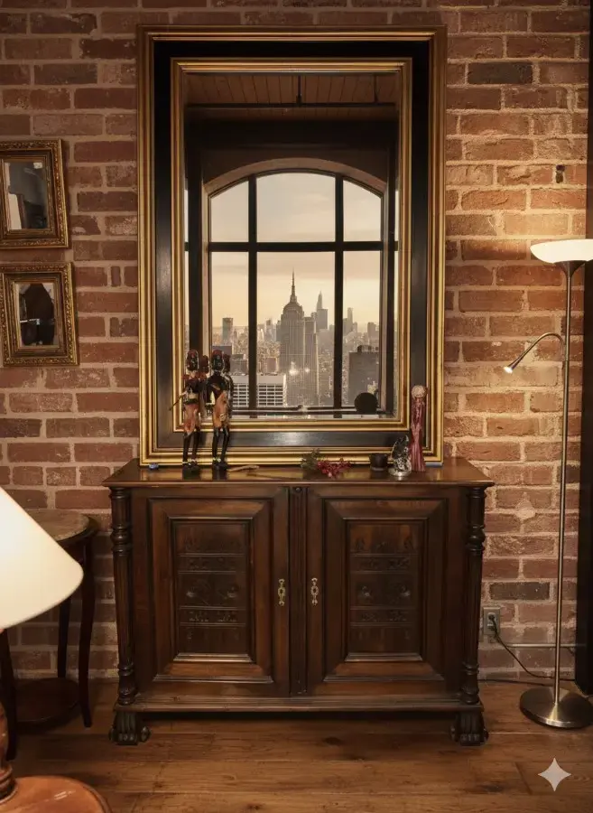 aed-69 Aparador antiguo de madera con espejo de pared - Imagen 1