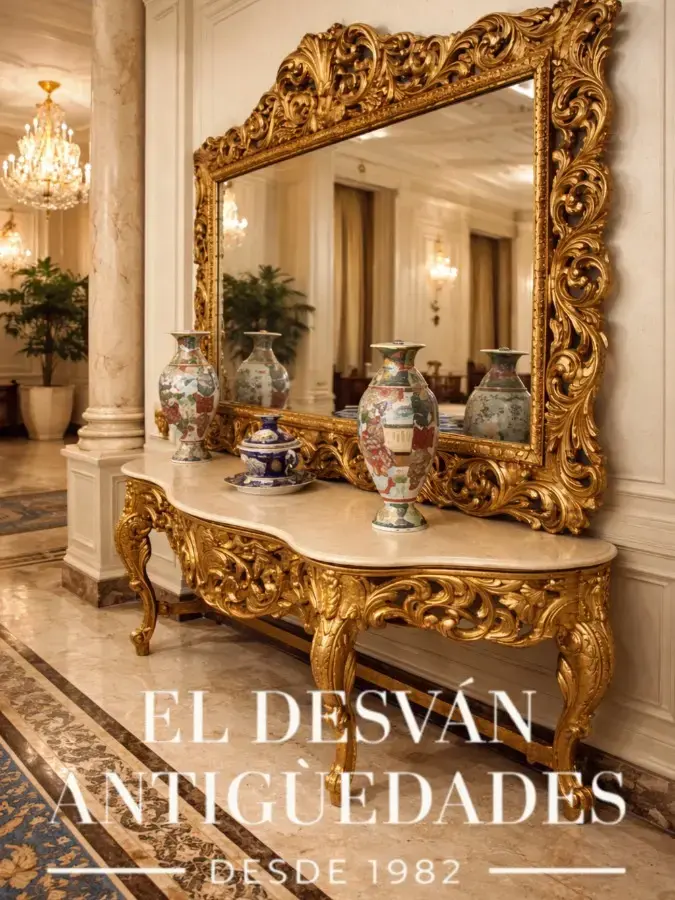 aed-7 Consola barroca dorada con gran espejo tallado - Imagen 1