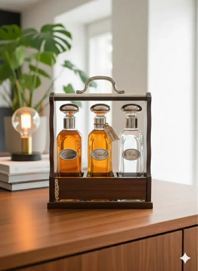 aed-75 Licorera antigua de sobremesa con tres decantadores - Imagen 1