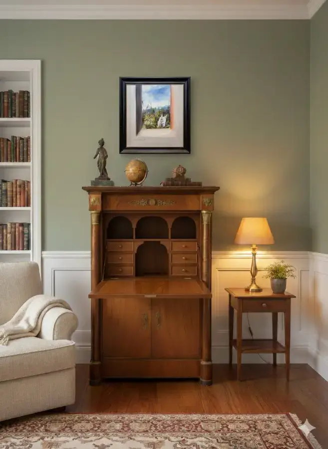 aed-96 Secreter abatible antiguo de madera con columnas - Imagen 1